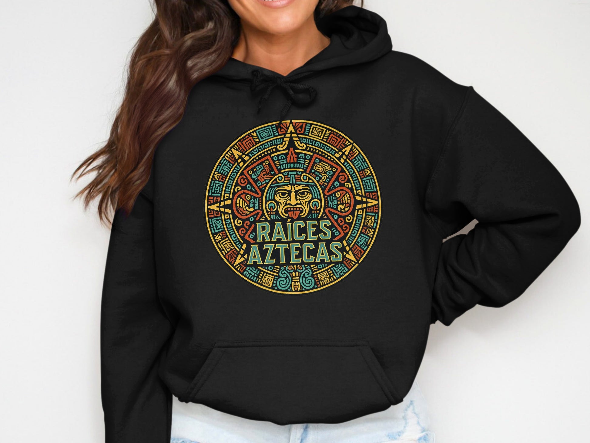 Vibrant Black Raices Aztecas Design Hoodie product