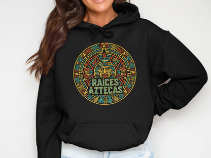 Vibrant Black Raices Aztecas Design Hoodie product