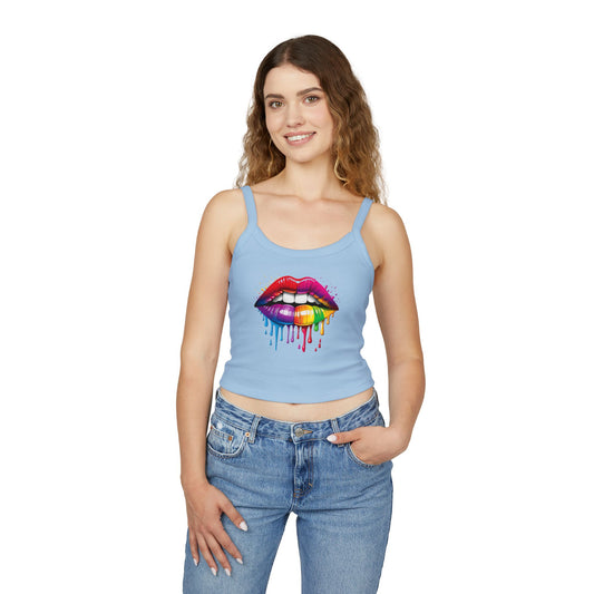 Pride tank top Rainbow Drip Lips Women's Spaghetti Strap Tank Top - Colorful Graphic Summer Sleeveless Top