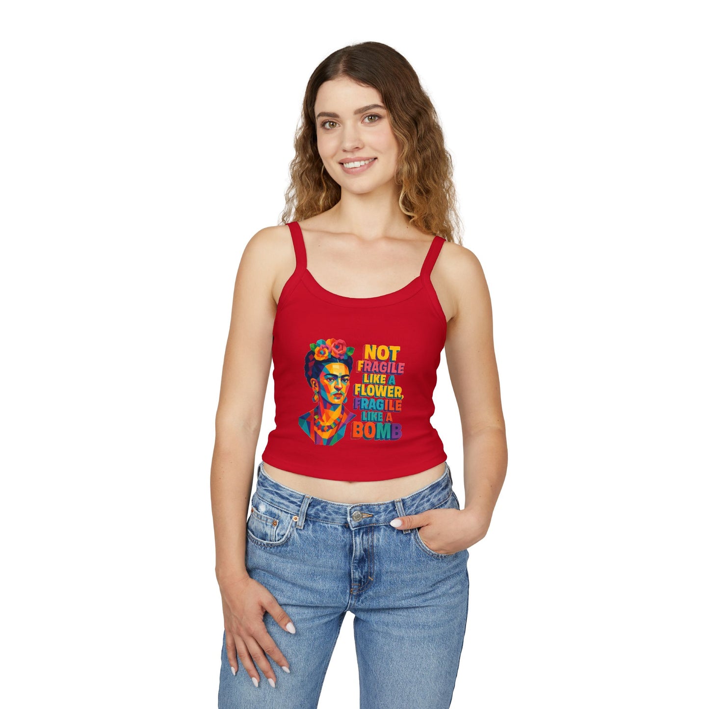 Frida Kahlo Inspired Spaghetti Strap Tank Top, Floral Art Top, Women's Graphic Tee, Gift for Art Lovers, Summer Wear, Festival Fashion
