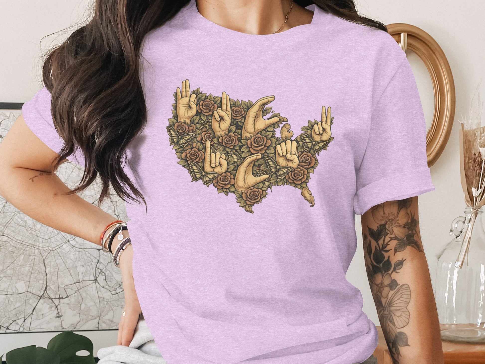 Artistic USA Shape Hand Signs Graphic T-shirt