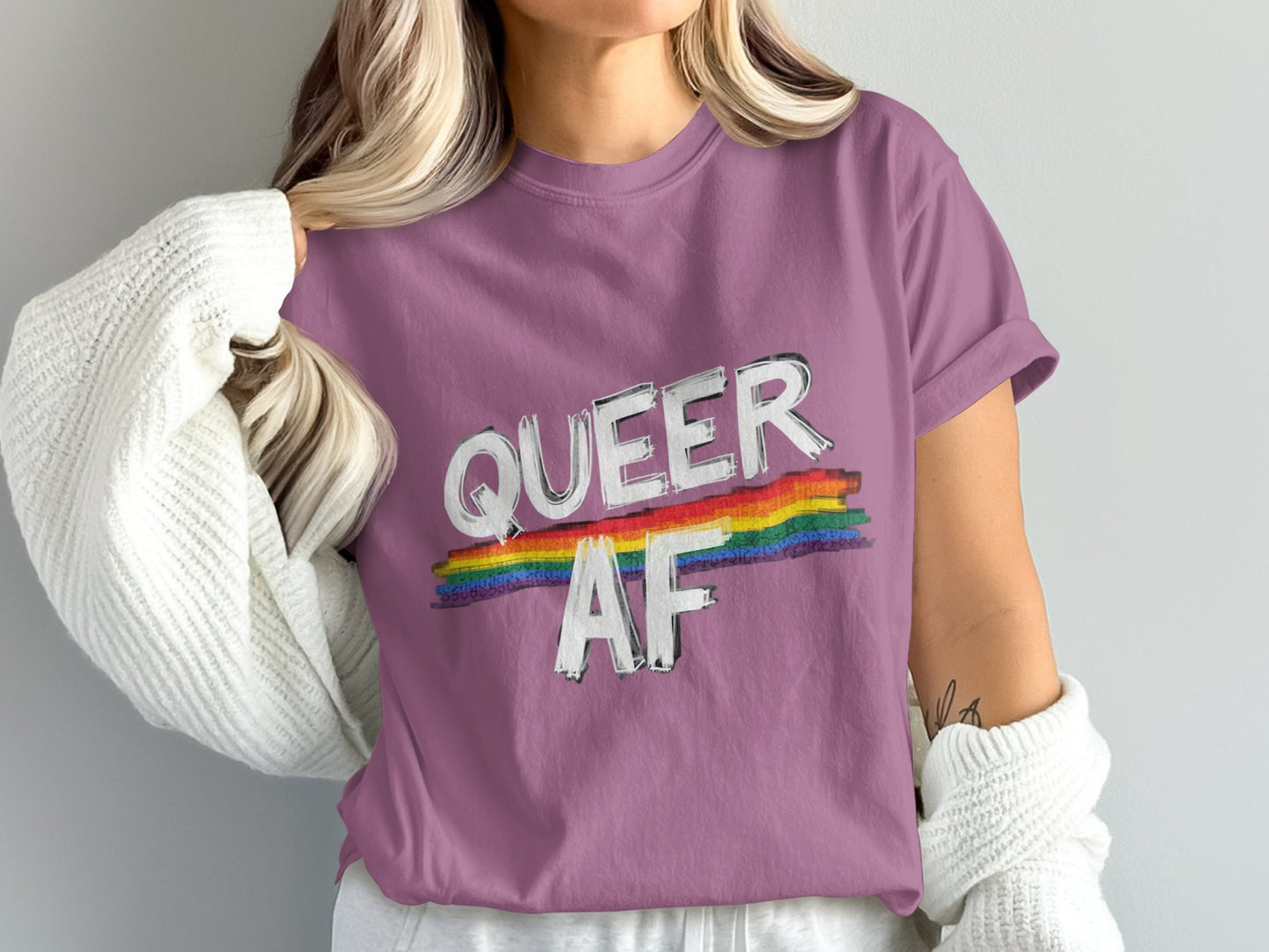 Queer AF with Rainbow Design Bold Tee product