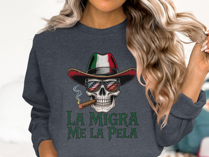 La Migra Me La Pela Funny Skull T-Shirt Product Type