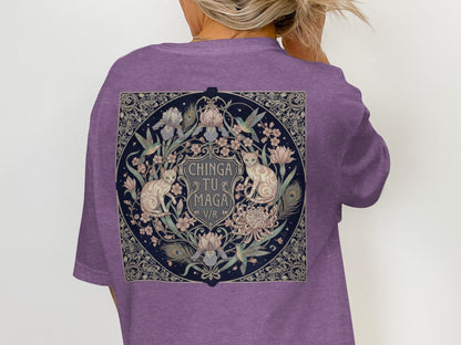 Purple Graphic Tee with Intricate Floral Design