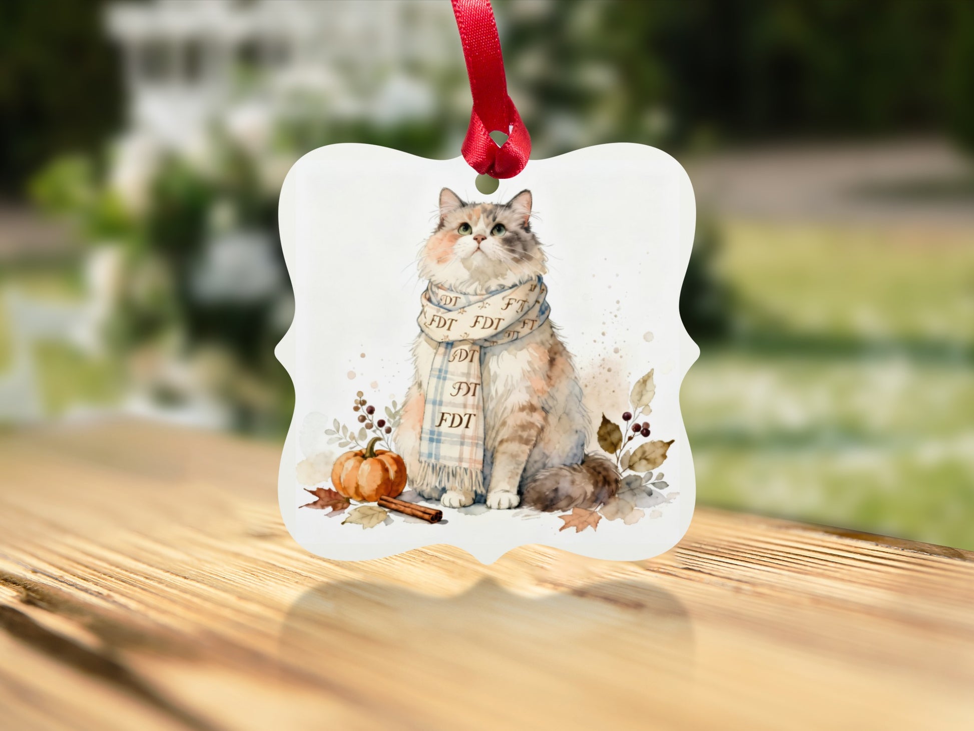 Cute Festive Cat with Pumpkin Ornament