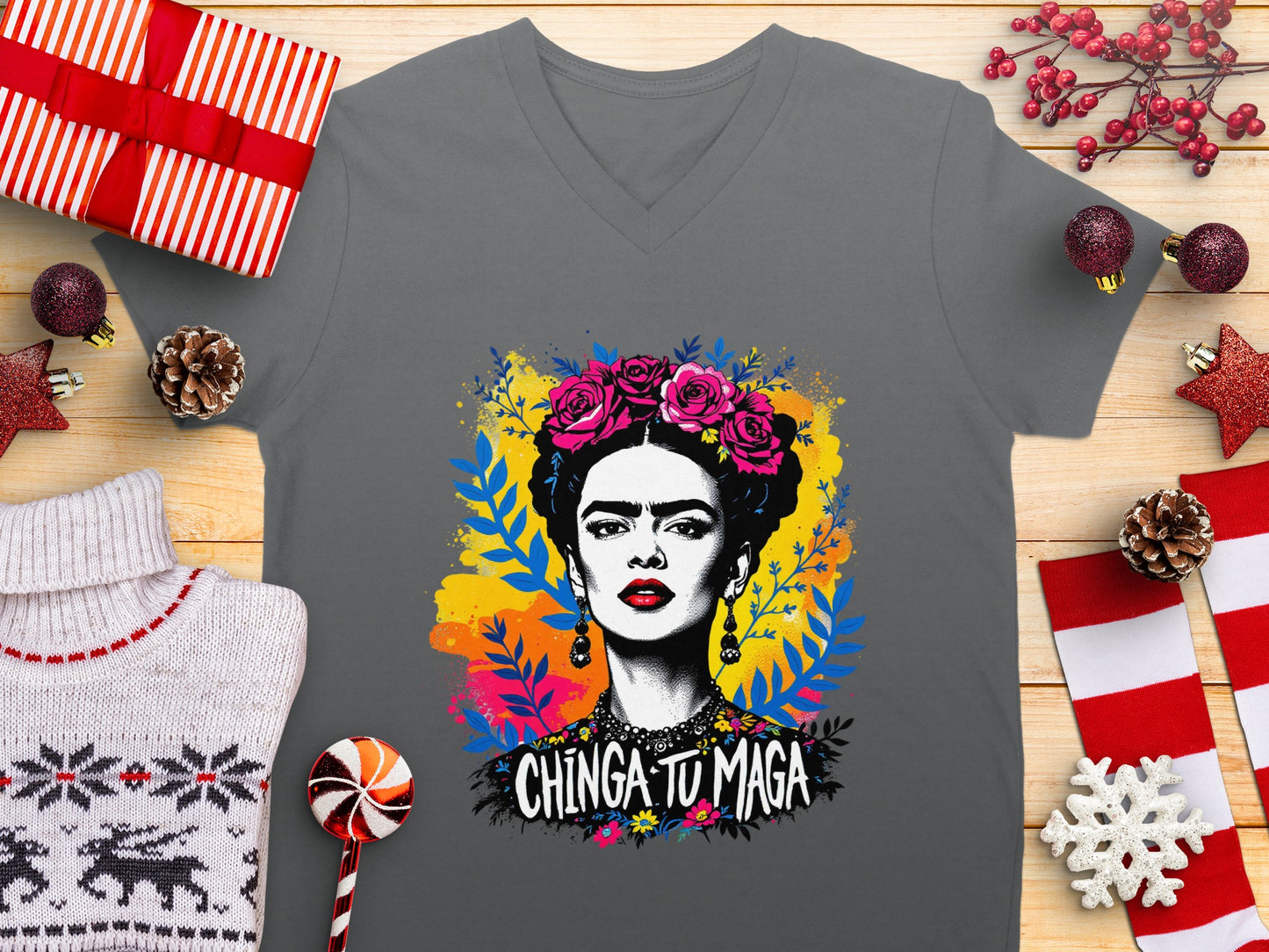 Chinga Tu Maga Graphic V-Neck T-Shirt product