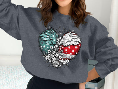 Mexican and American Heart Wings Graphic Sweatshirt product