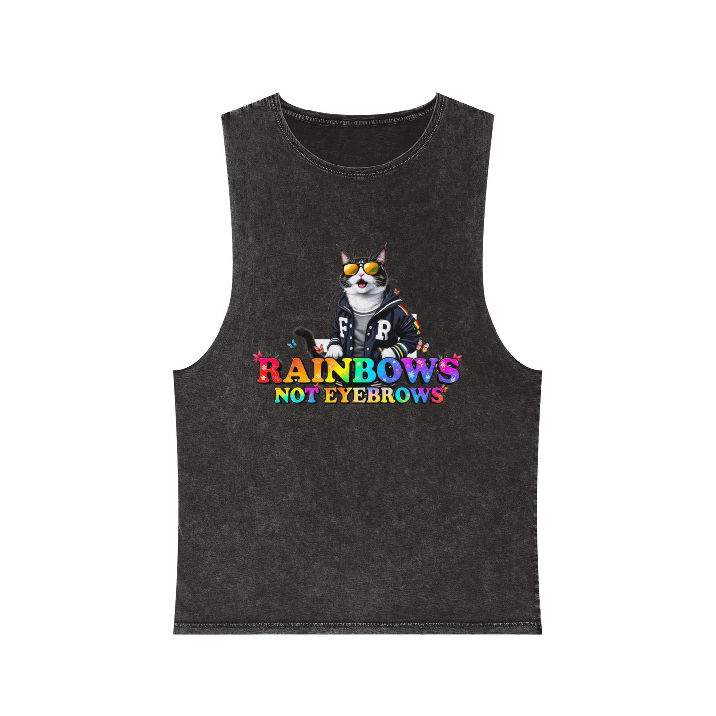 Unisex Stonewash Graphic Tank Top - Rainbow Theme, Perfect for Summer Parties, Pride Events, Casual Outings, Music Festivals, LGBTQ+ Spirit