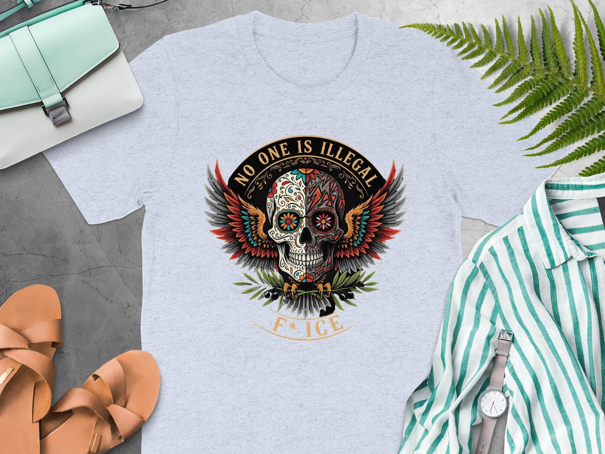 No One Is Illegal Skull Design Statement T-Shirt product
