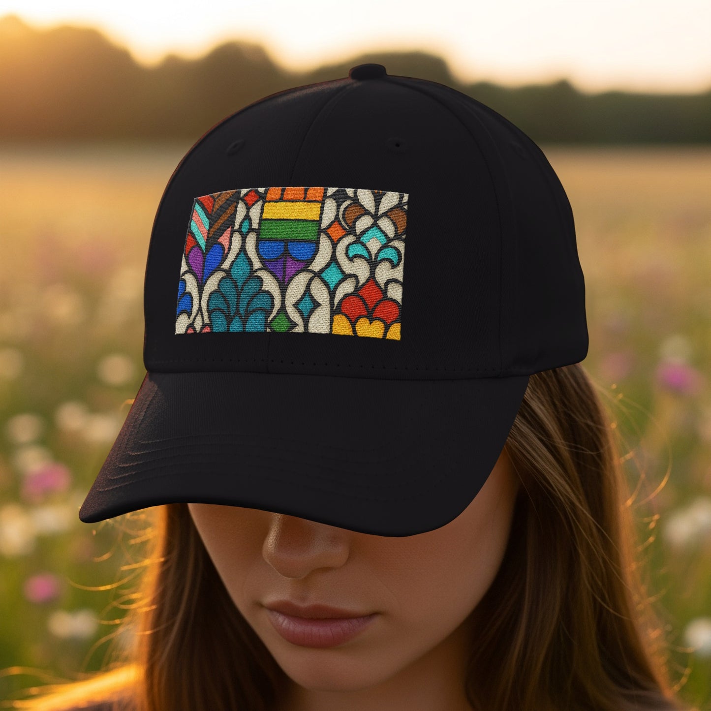 Vibrant Mosaic Pattern on Stylish Black Cap product