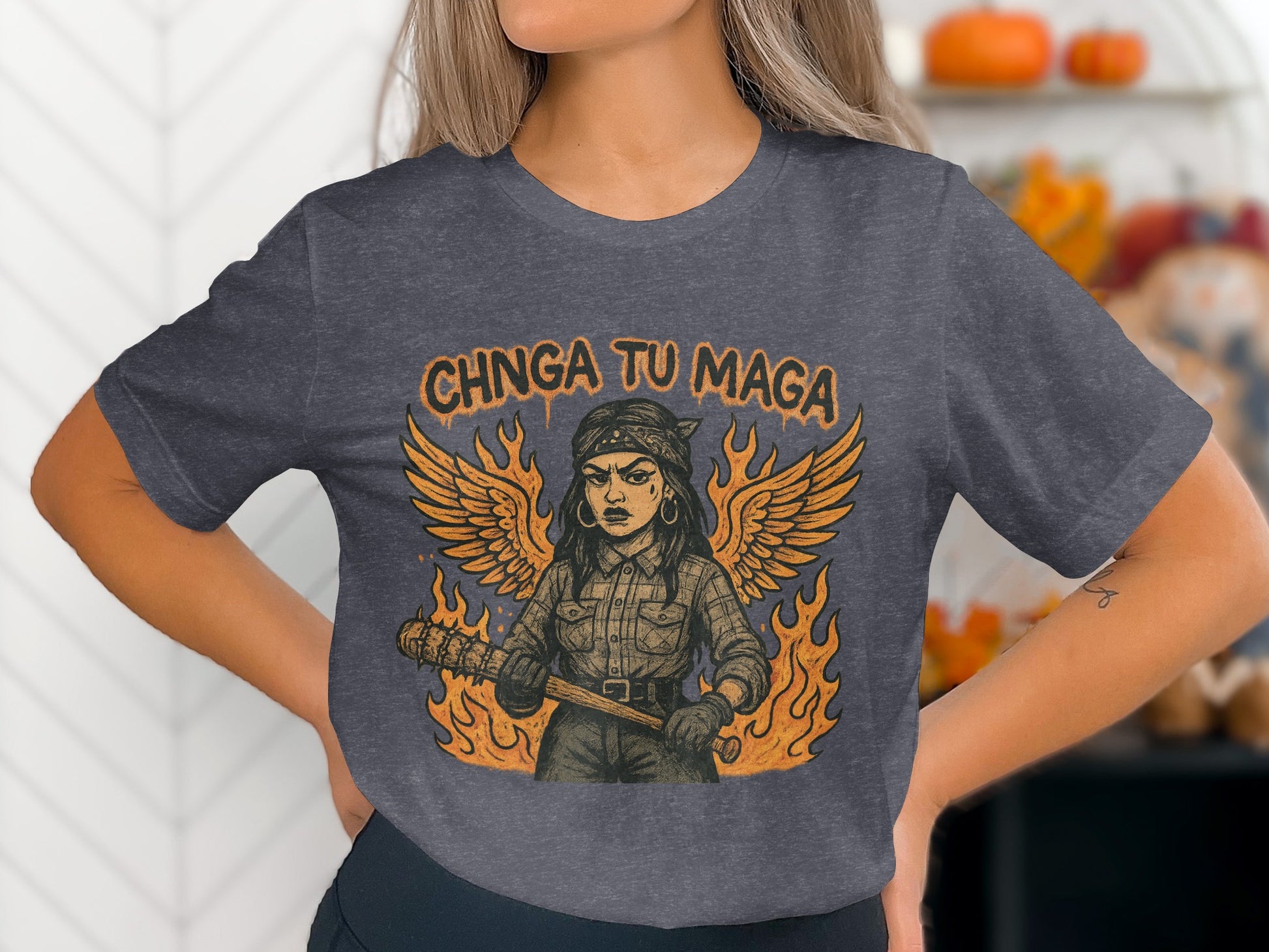 CHINGA TU MAGA Graphic Tee with Fierce Cartoon product