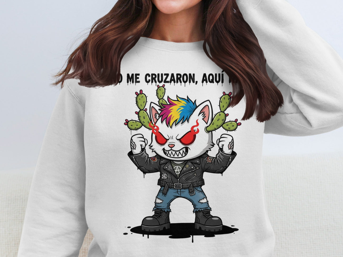 Unique Cactus Punk Rock Cat Graphic Sweatshirt product type