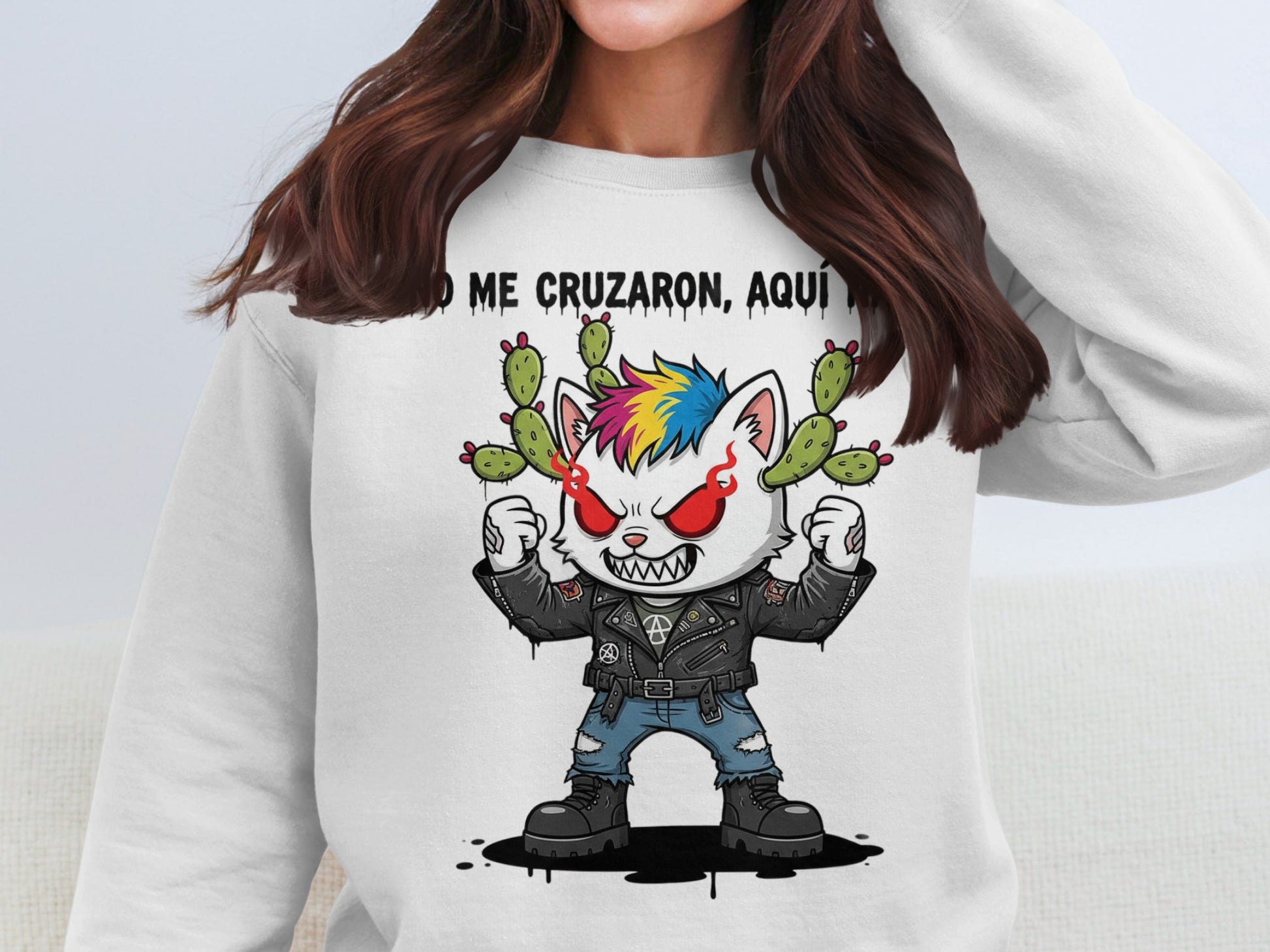 Unique Cactus Punk Rock Cat Graphic Sweatshirt product type