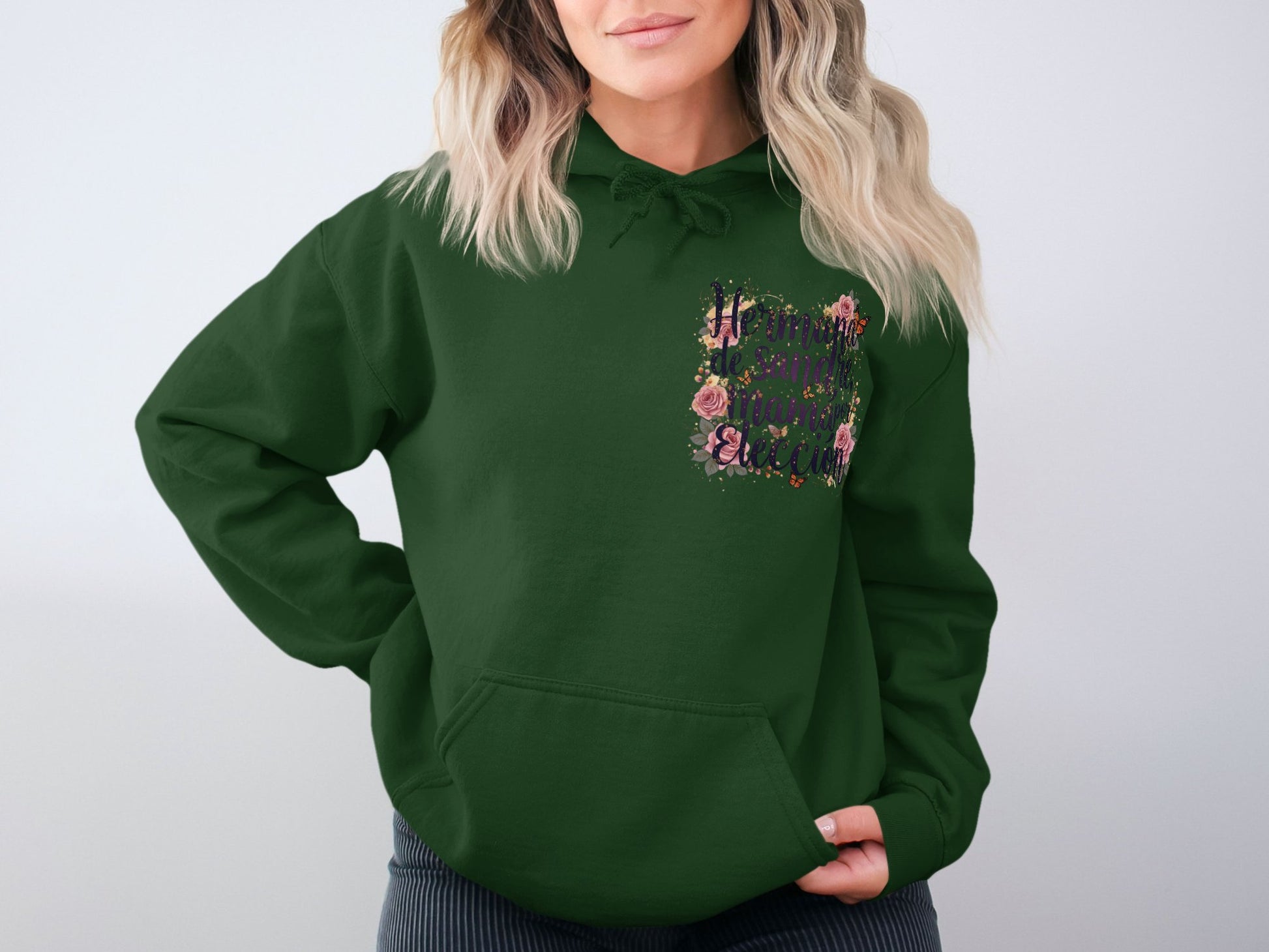 Unique Floral Print Green Hoodie Stylish Clothing Product
