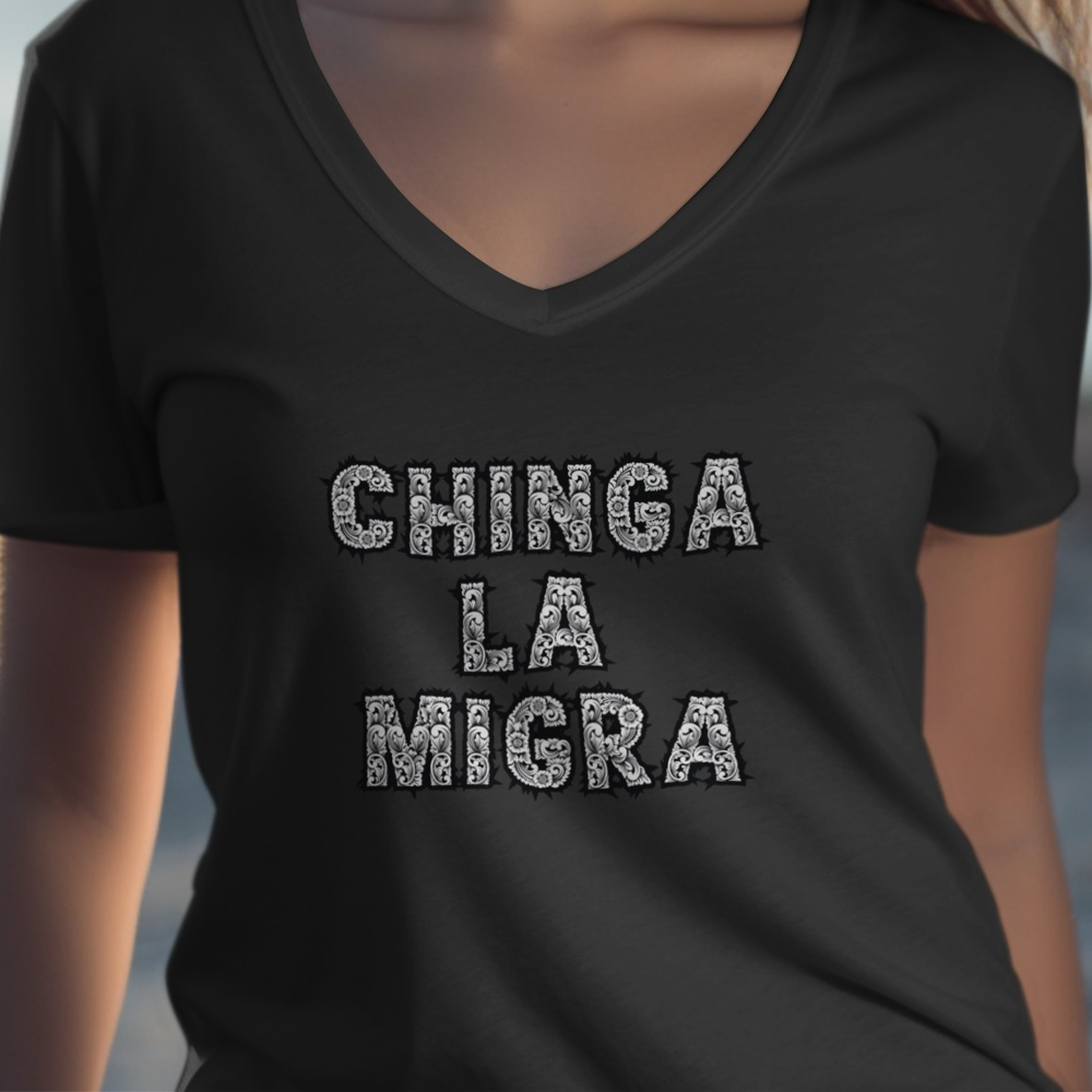 Black V-Neck T-Shirt Chinga La Migra Product Type