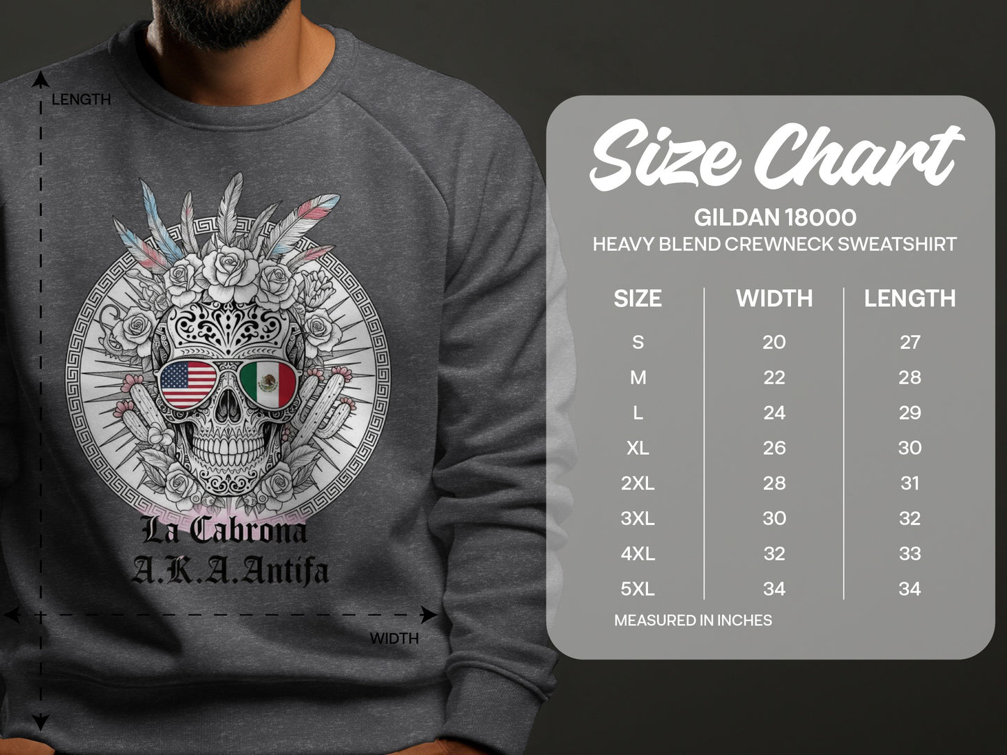La Cabrona AKA Antifa Skull Heavy Blend Crewneck Sweatshirt