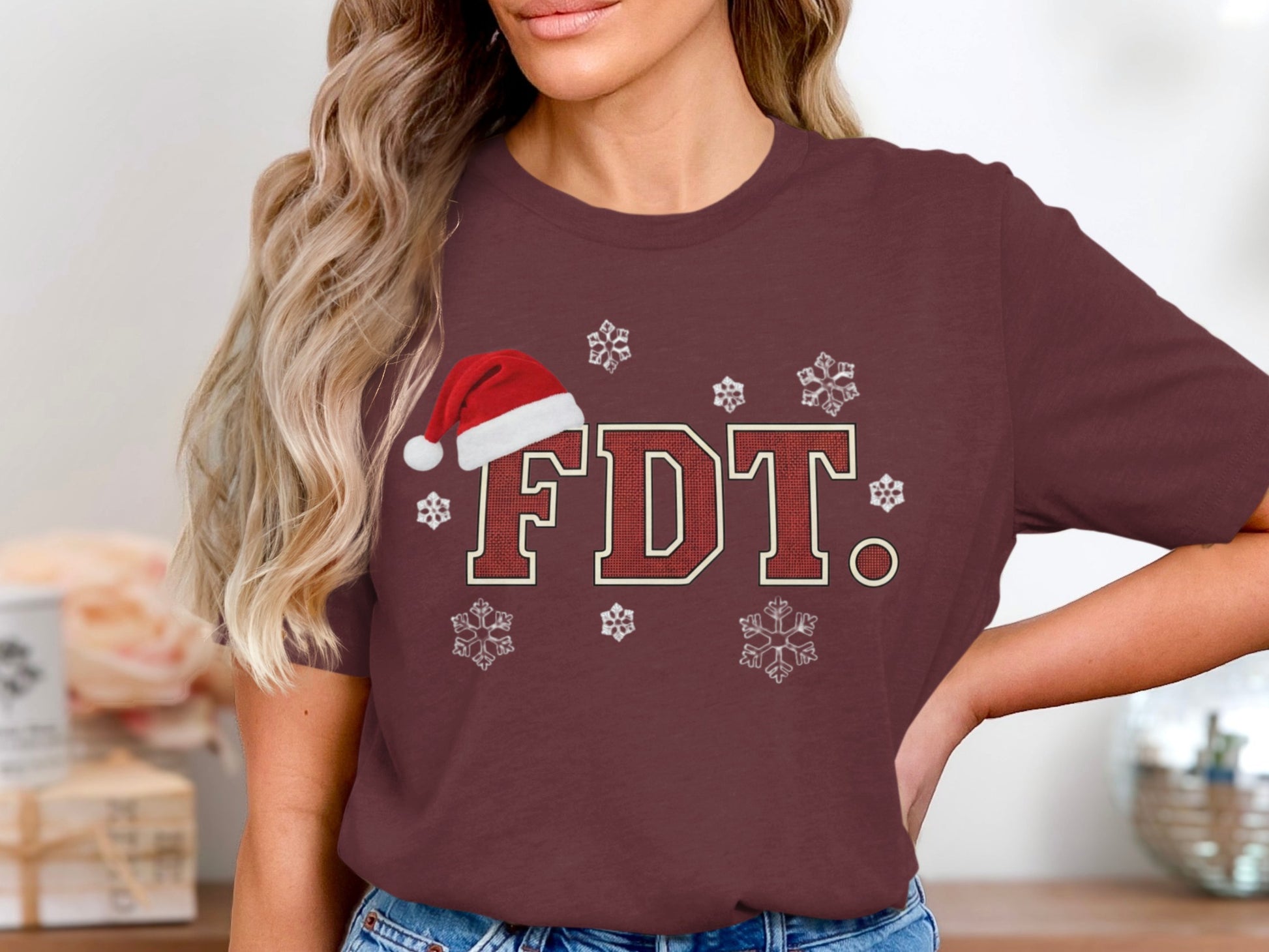 FDT Christmas Snowflake Santa Hat Design T-Shirt