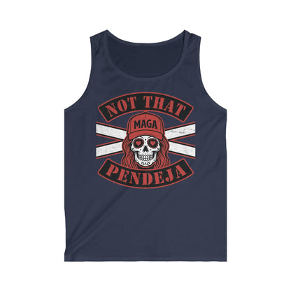 Tank top with skull wearing a MAGA hat, text "NOT THAT MAGA PENDEJA".