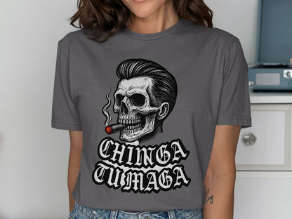 Edgy Skull Design Chinga Tu Maga Statement Shirt product