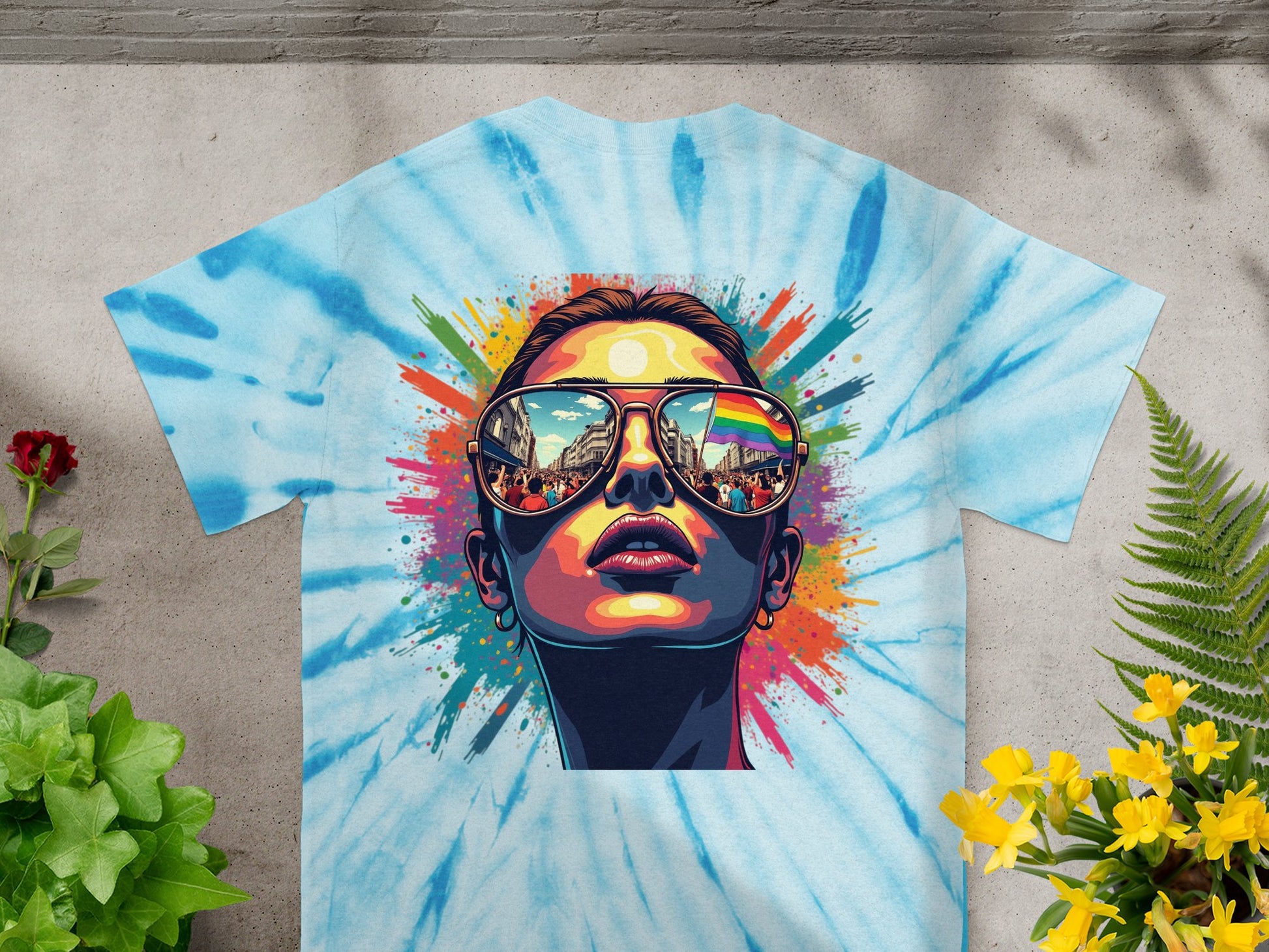 Vibrant Tie Dye T-shirt with Artistic Face Design product