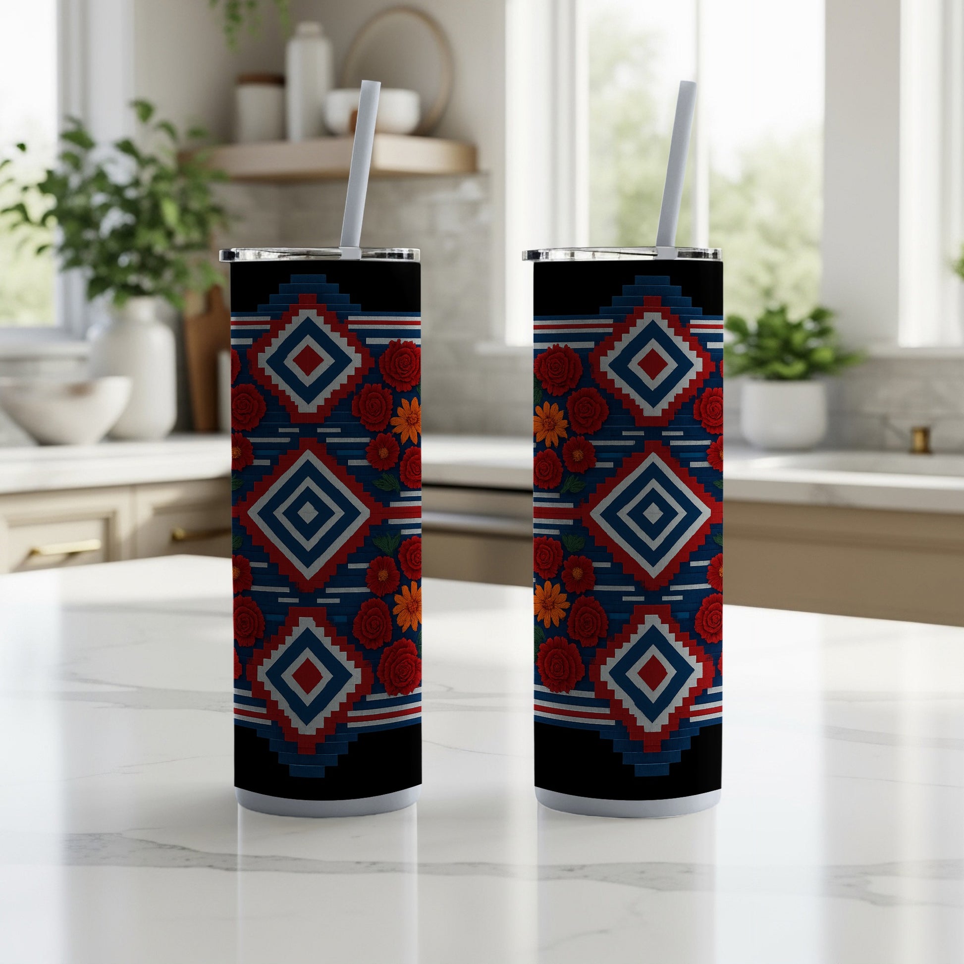 Geometric Roses Design Double-Walled Insulated Tumbler Product