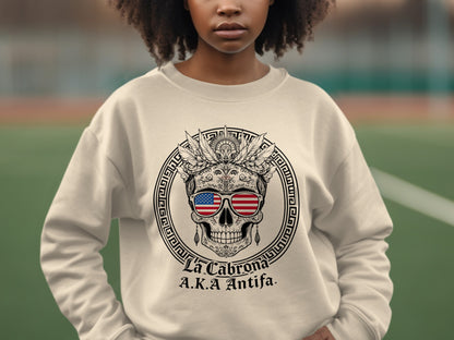 La Cabrona Skull Antifa Graphic Design Sweatshirt
