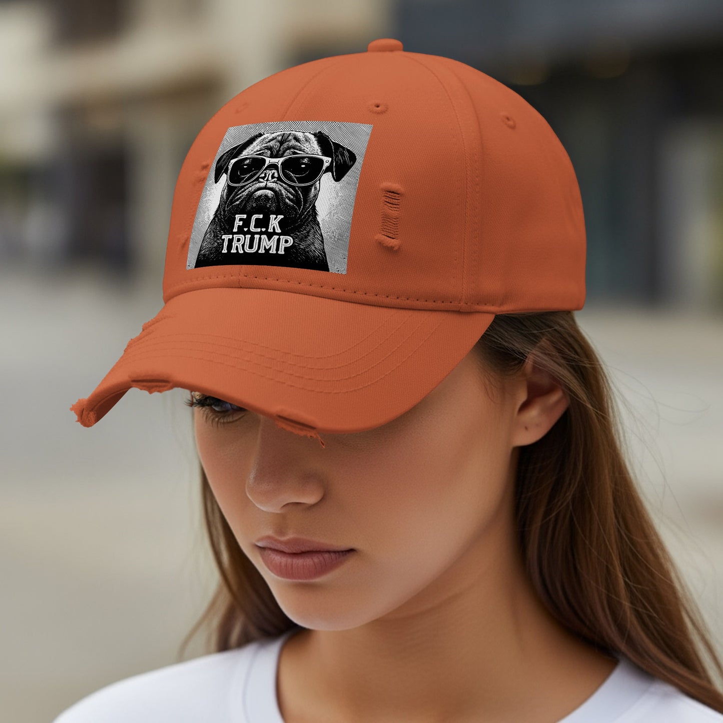 Funny Distressed Cap with Trendy Dog Graphic Hat product