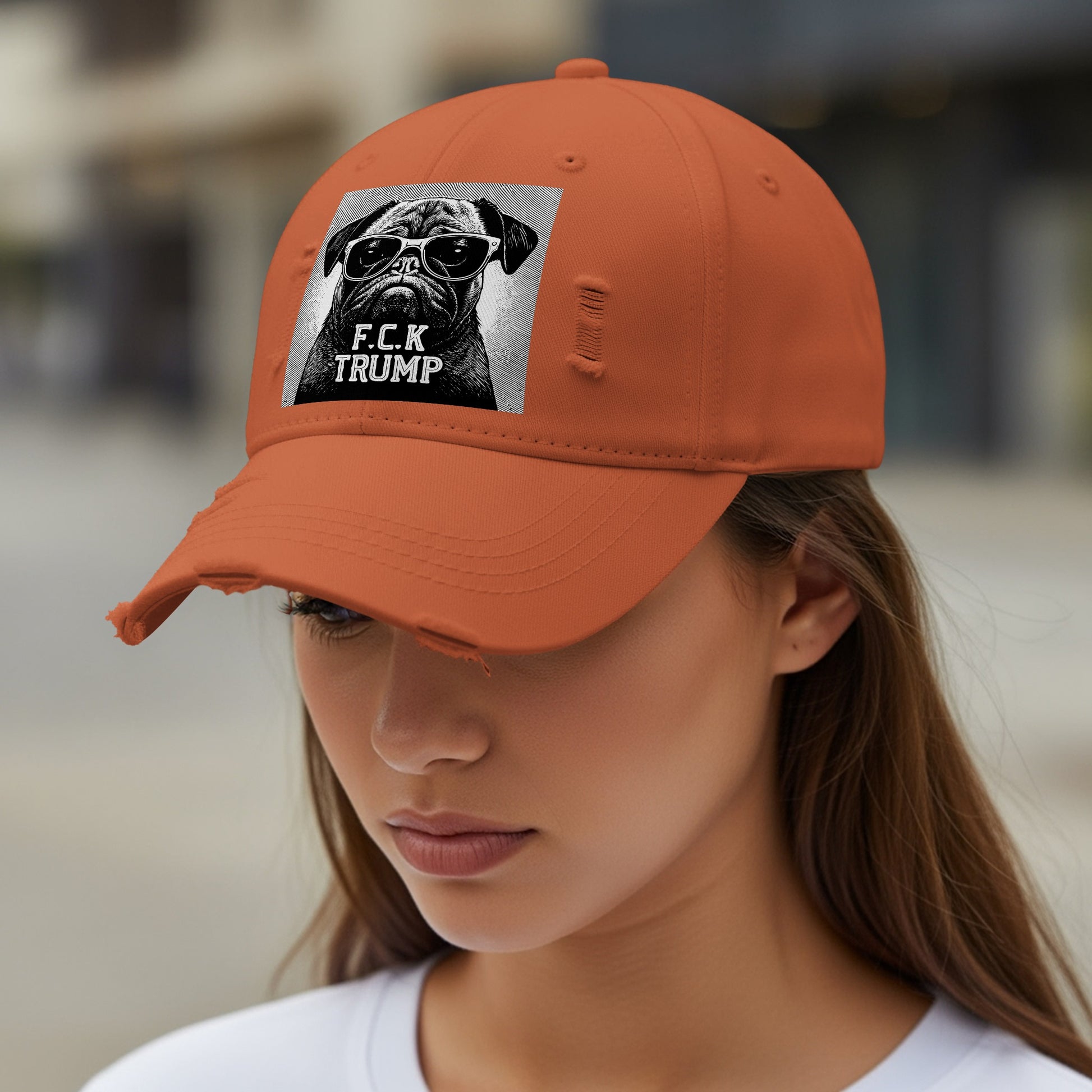 Funny Distressed Cap with Trendy Dog Graphic Hat product