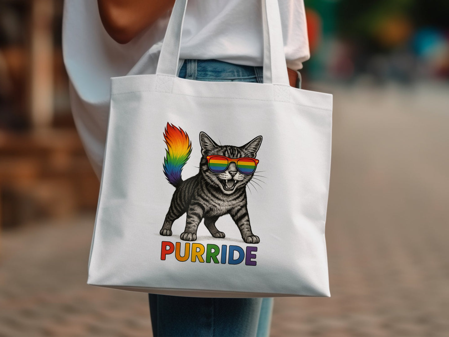 Rainbow Sunglasses Cat Purride Tote Bag product