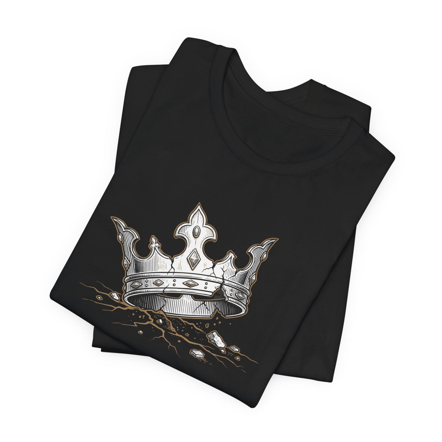 Black t-shirt with a cracked crown graphic design.