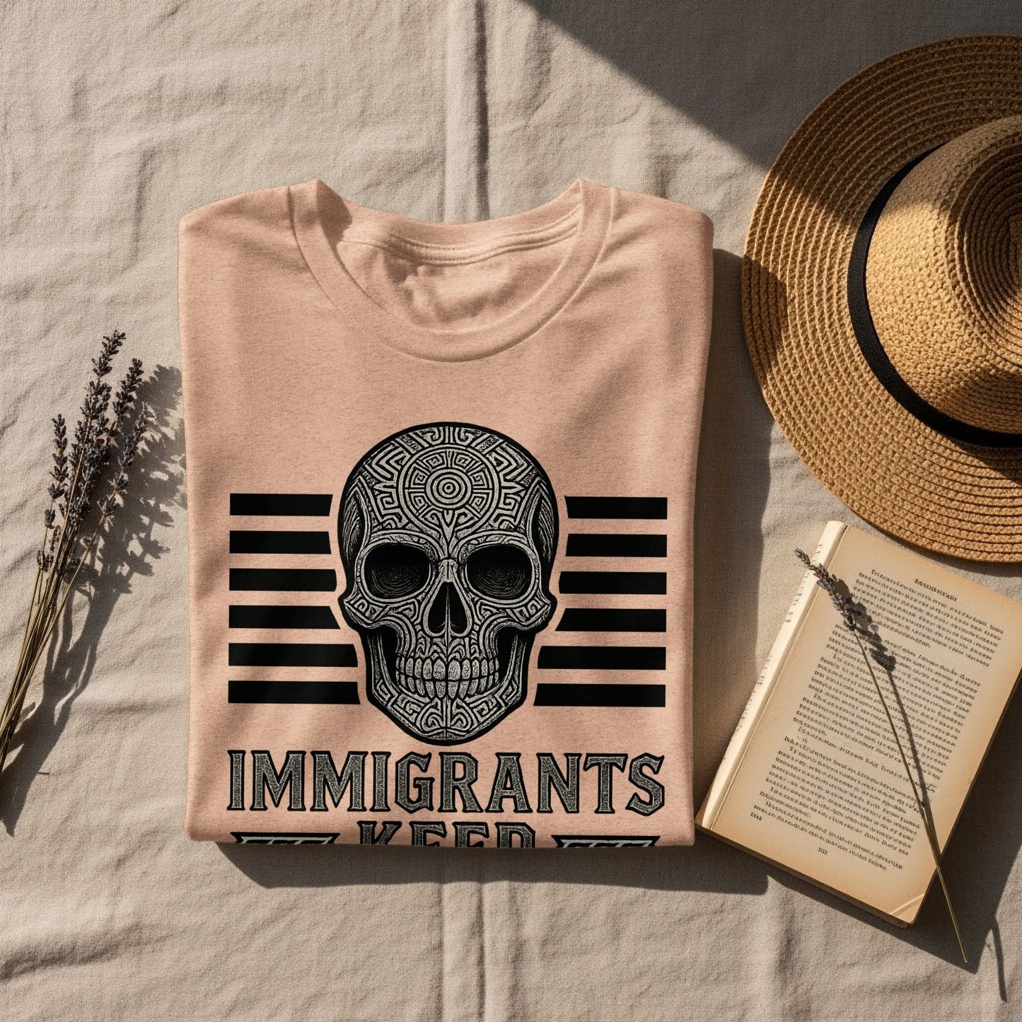 Artistic Skull Design Immigrants Keep - Unique T-Shirt