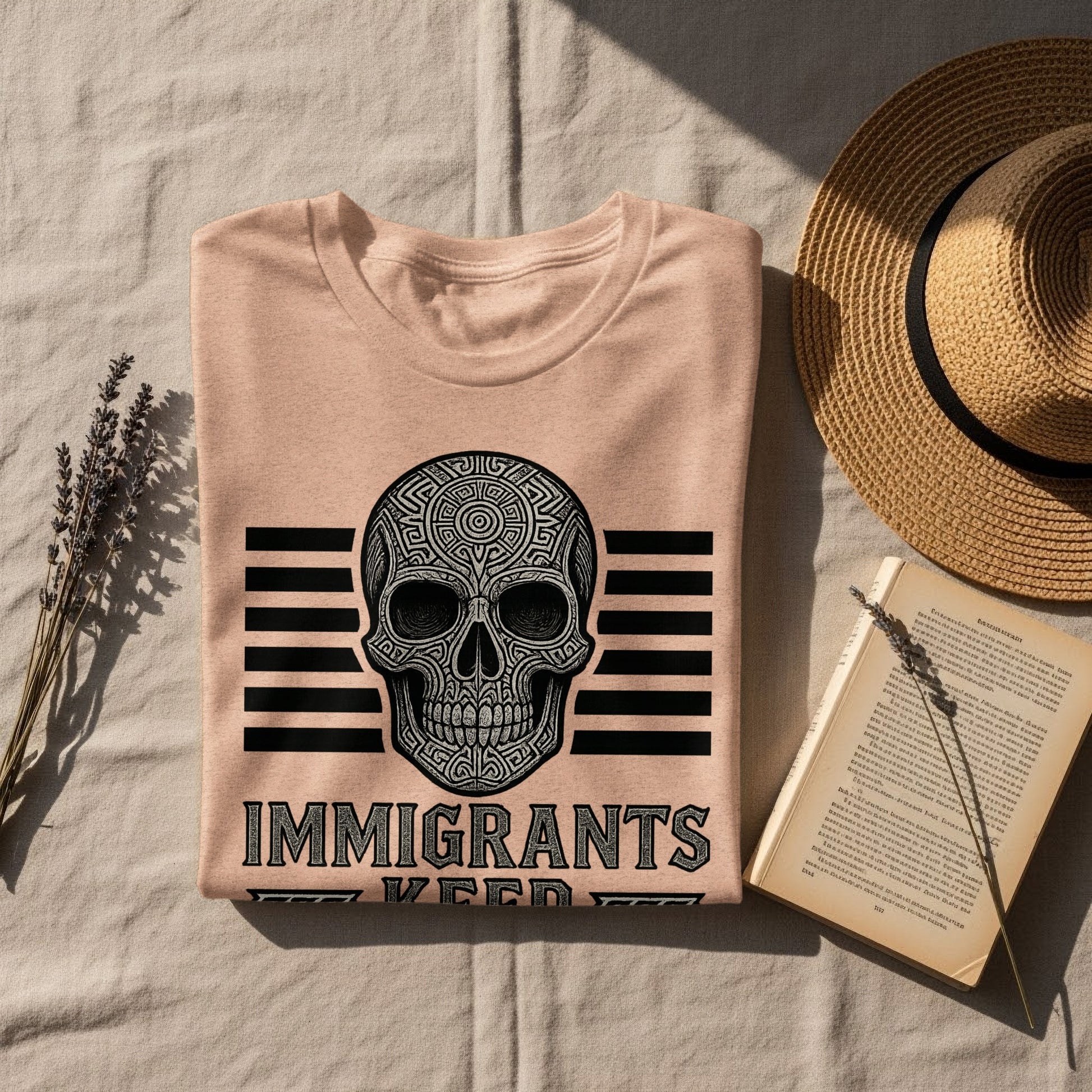 Artistic Skull Design Immigrants Keep - Unique T-Shirt