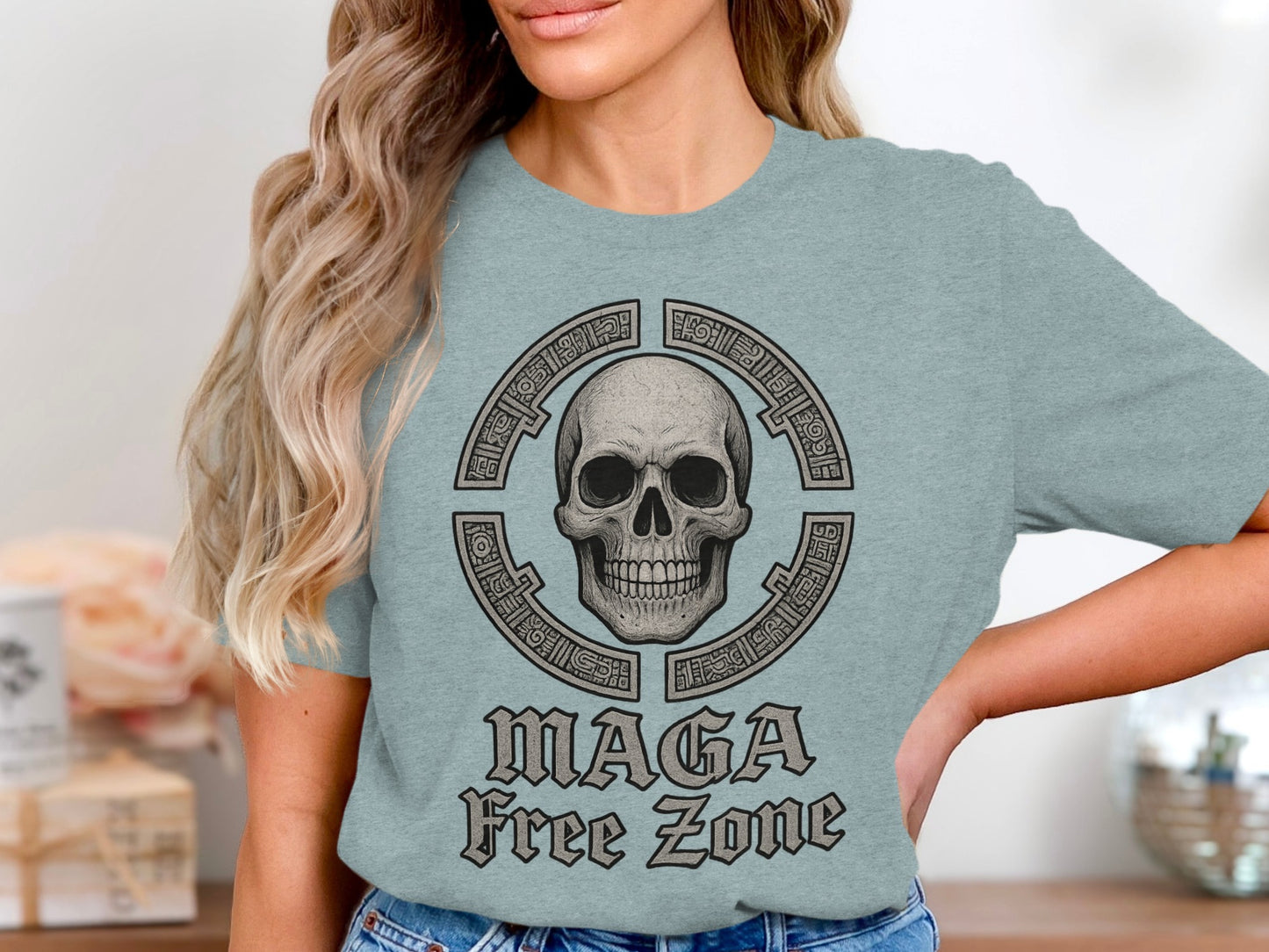 MAGA Free Zone Skull Design Graphic T-shirt