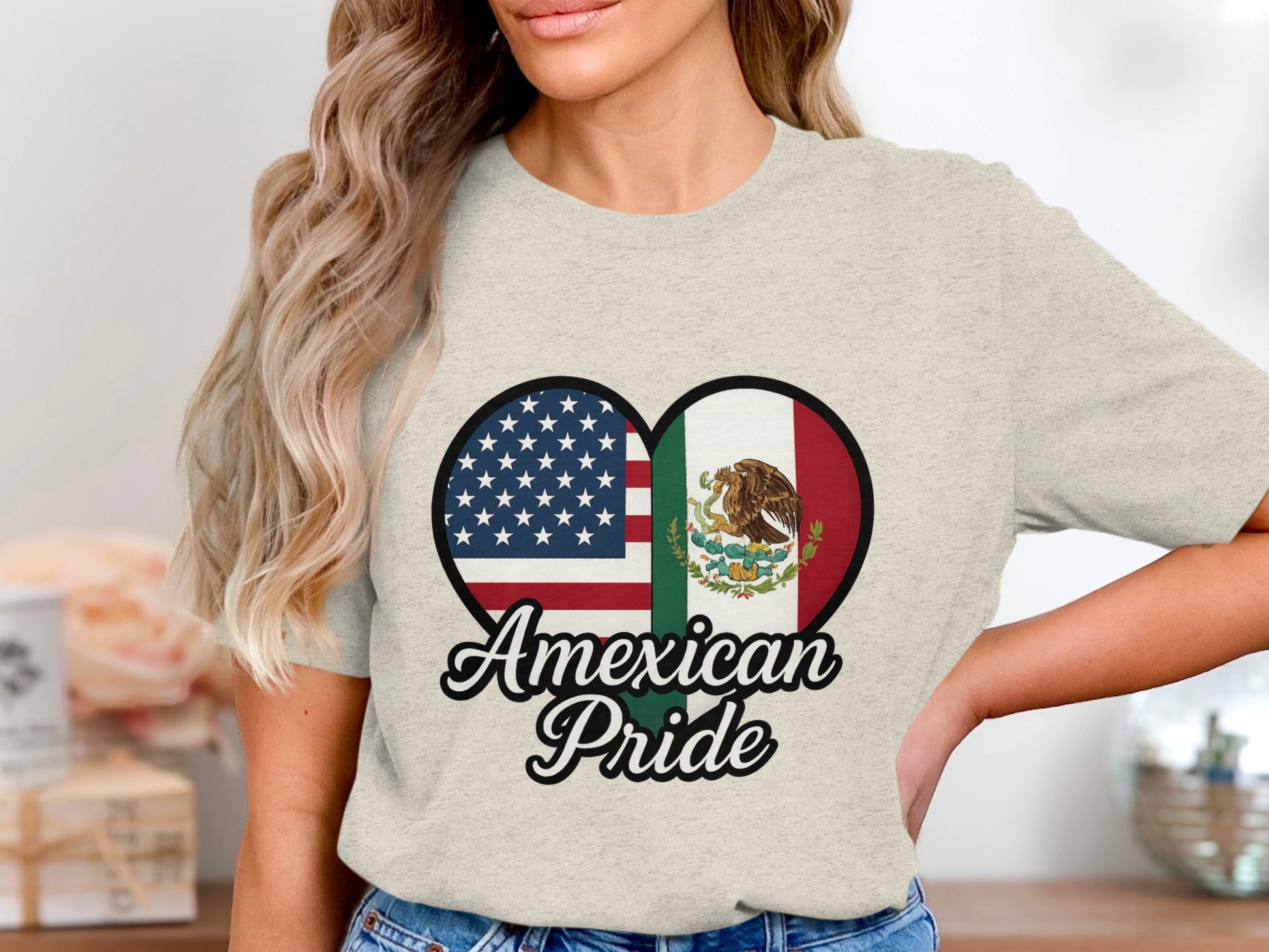 American and Mexican Pride Heart Design T-Shirt Product