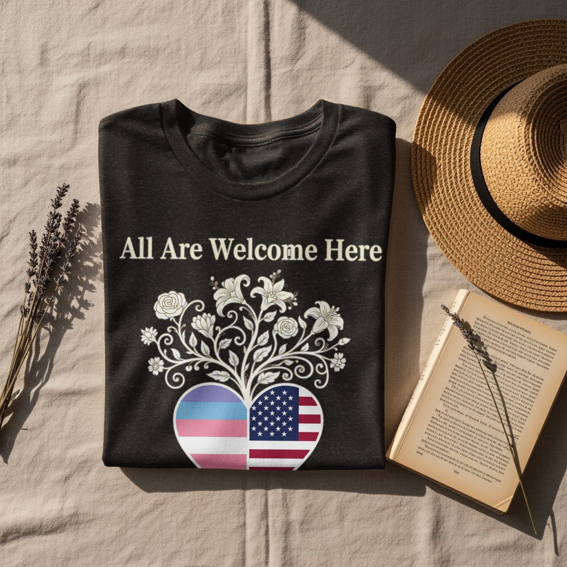 All Are Welcome Here Heart Print T-Shirt product type