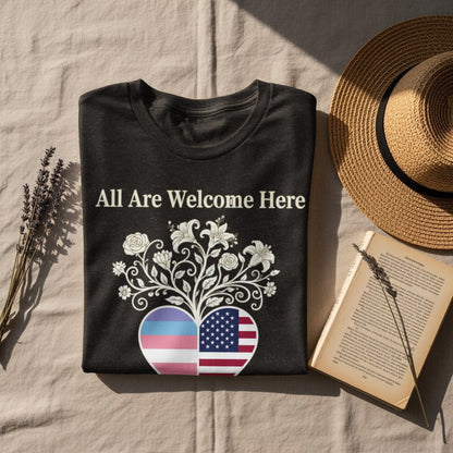 All Are Welcome Here Heart Print T-Shirt product type