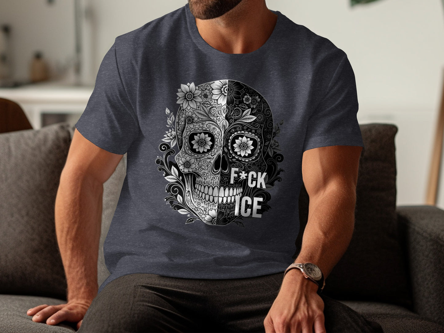 Floral Skull Graphic Design Men's T-shirt product