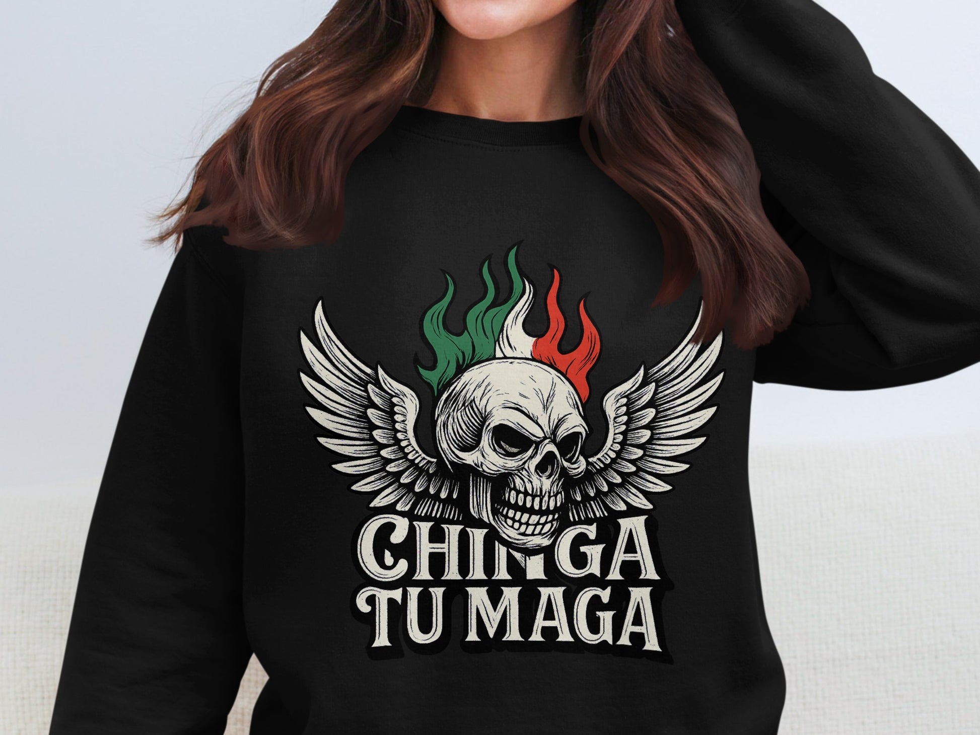 Chinga Tu Maga Skull Wings Graphic Sweatshirt product type