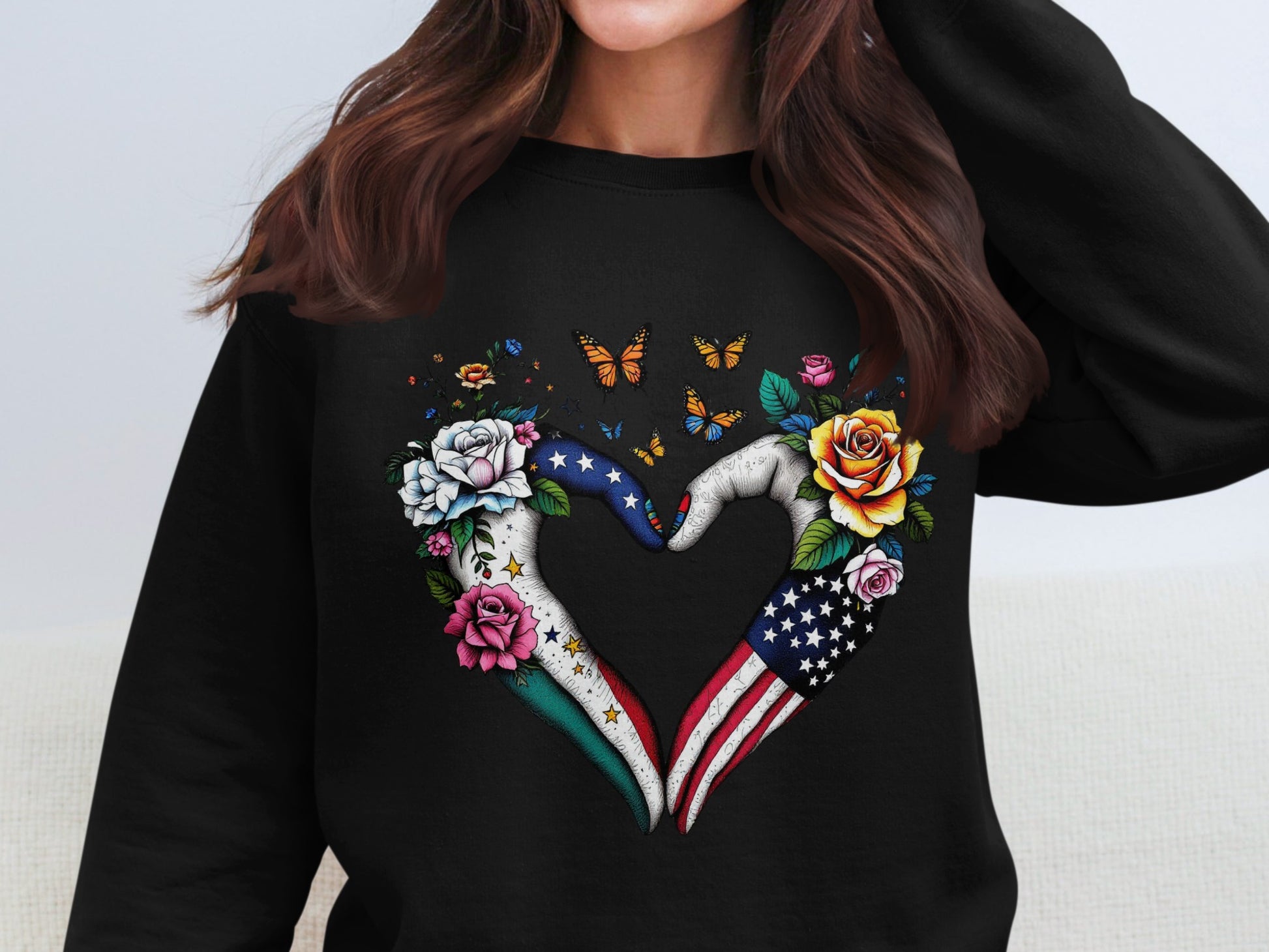 Floral Heart Design with Flags Graphic Sweatshirt product