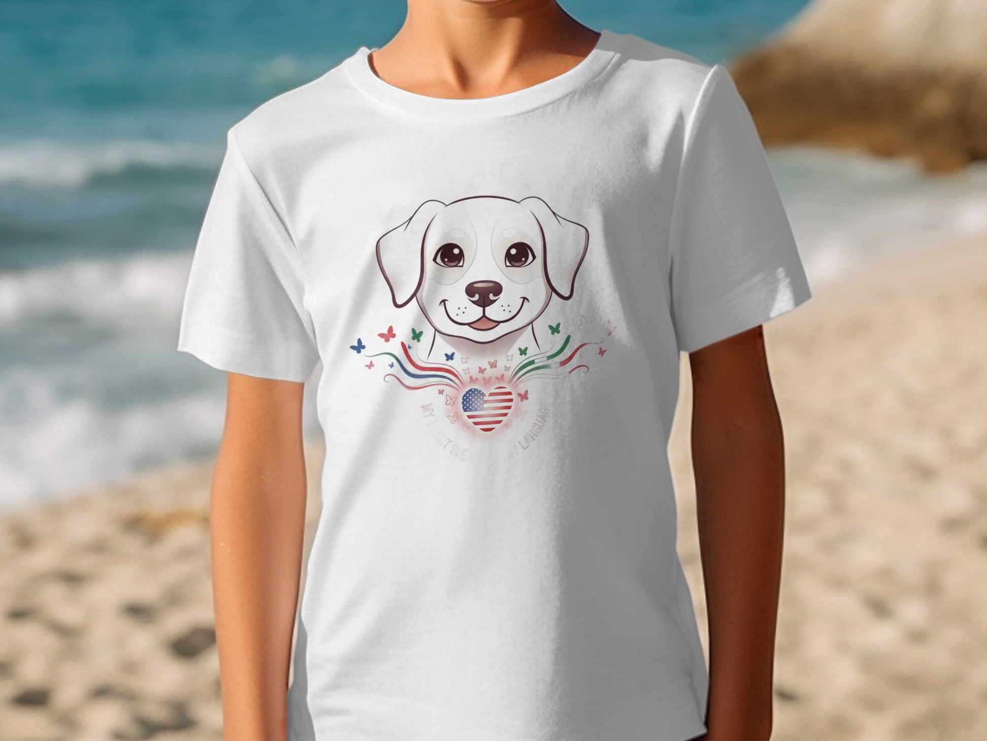 Cute Puppy Face with Colorful Heart T-shirt