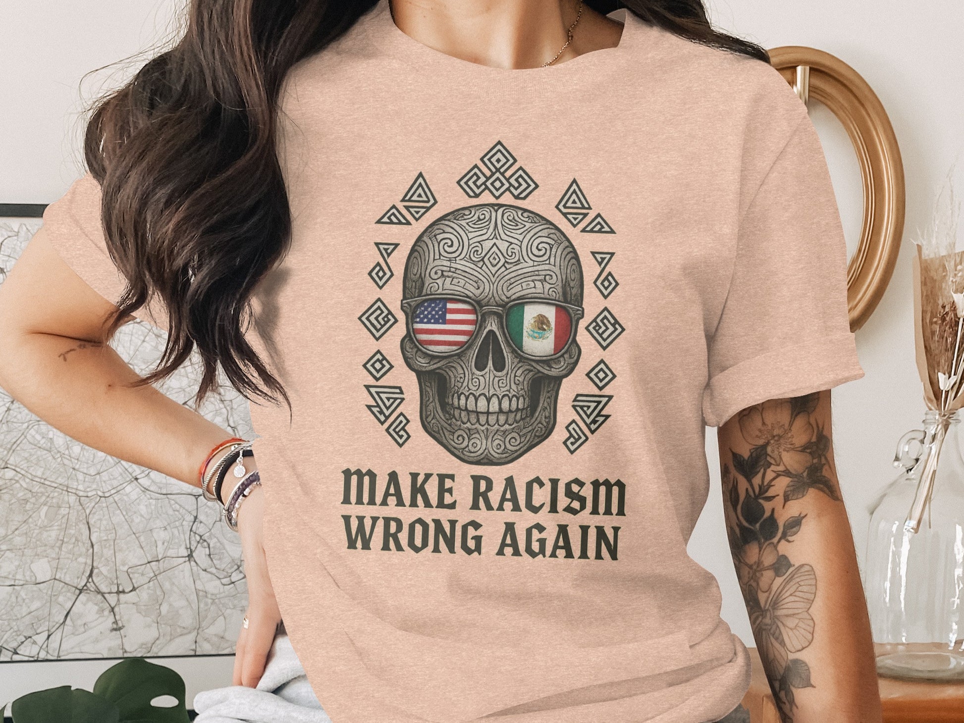 Make Racism Wrong Again Skull Design Tee