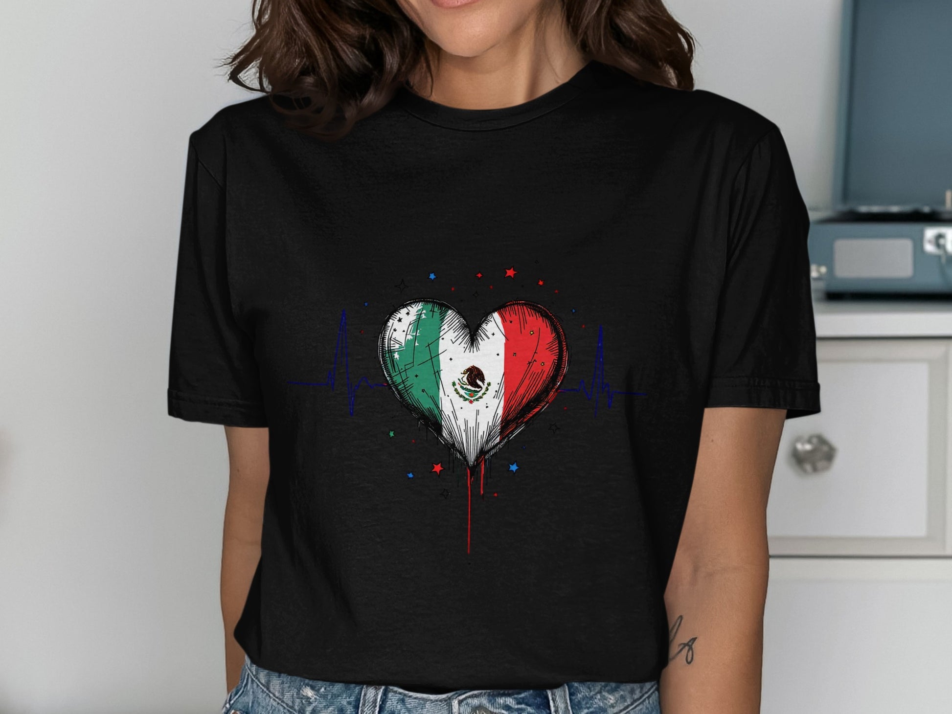 Mexican Flag Heartbeat Graphic Tee product