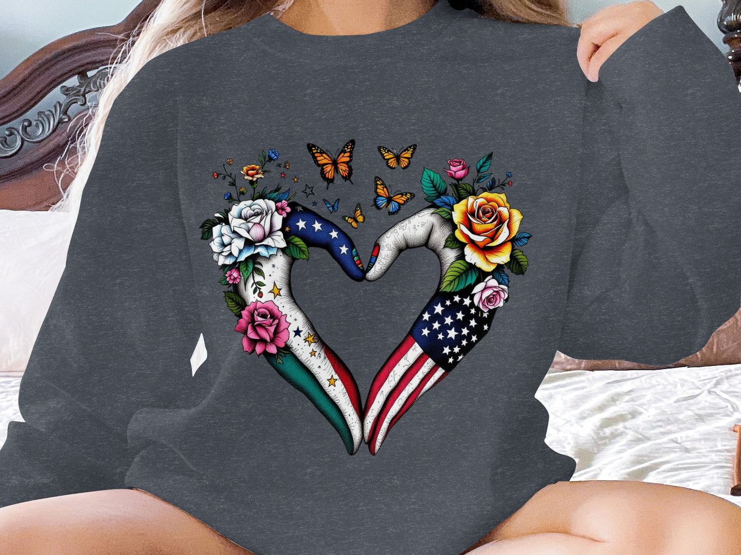 Patriotic Heart Hands Flowers Butterflies Sweatshirt Product