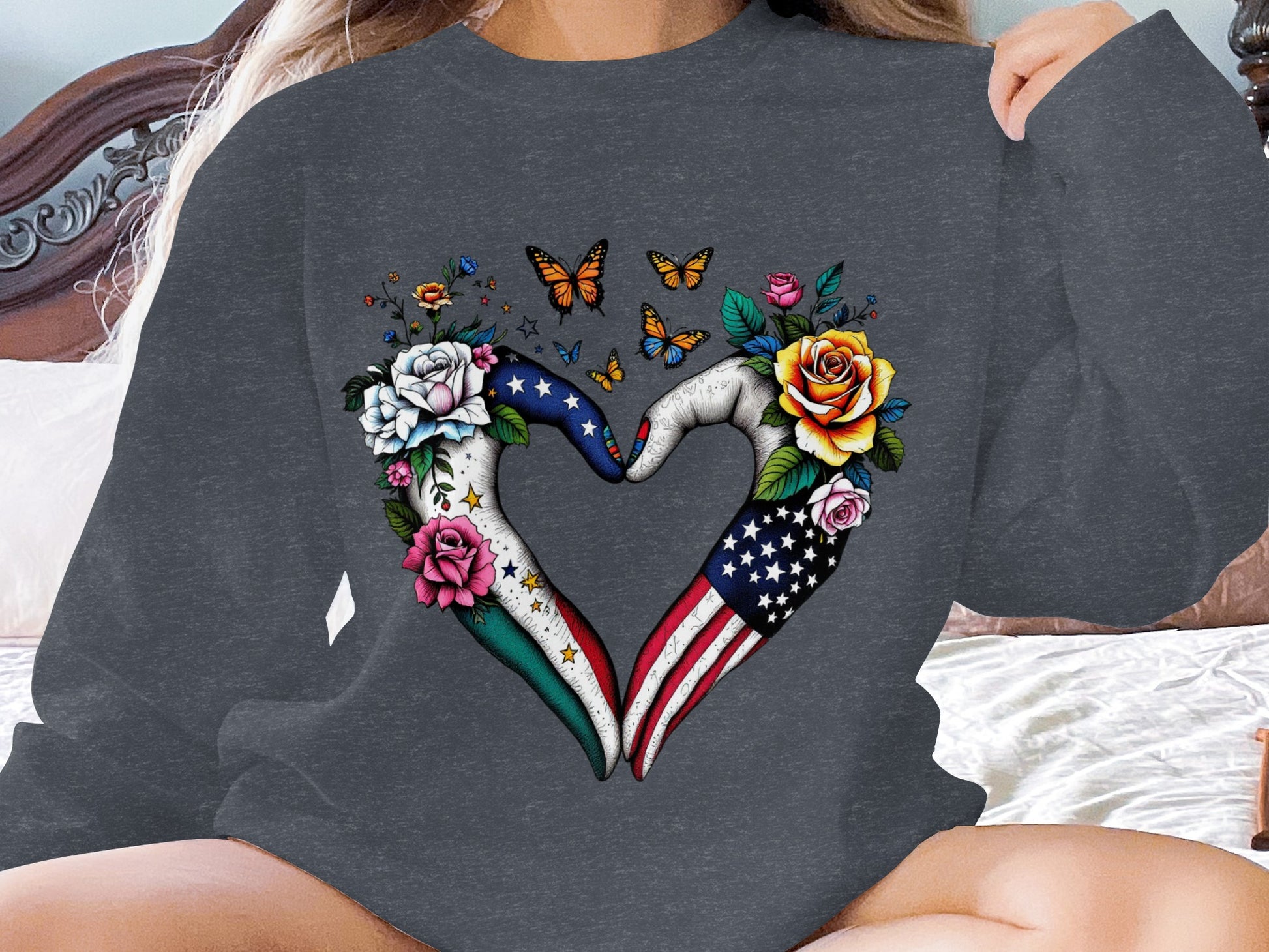 Patriotic Heart Hands Flowers Butterflies Sweatshirt Product