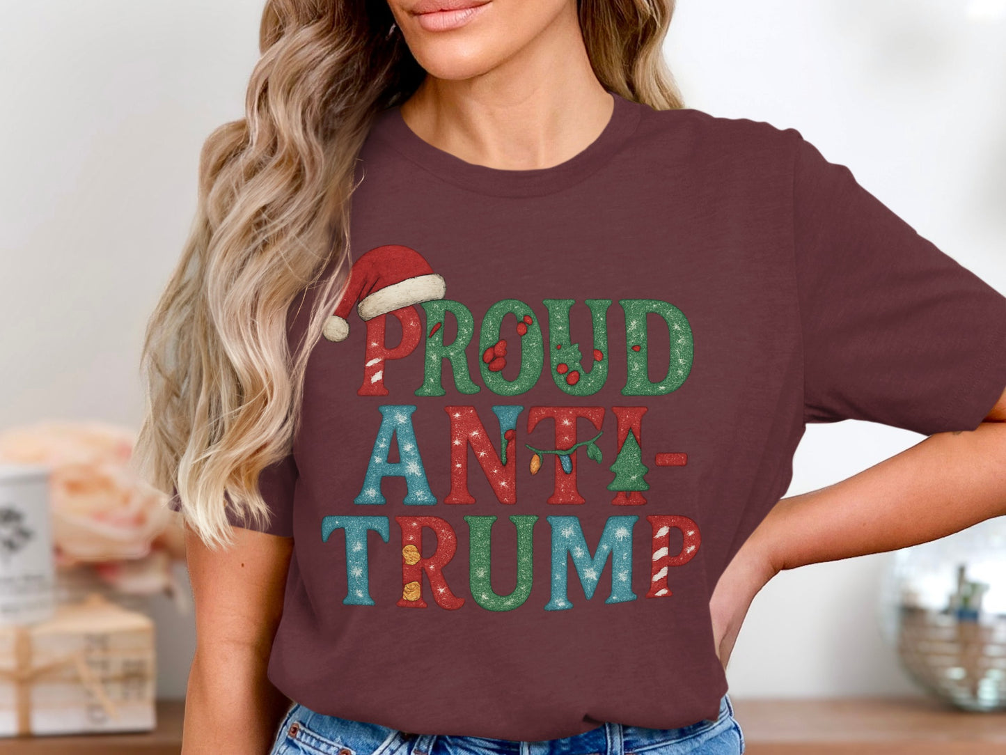 Proud Anti-Trump Santa Hat Graphic Tee