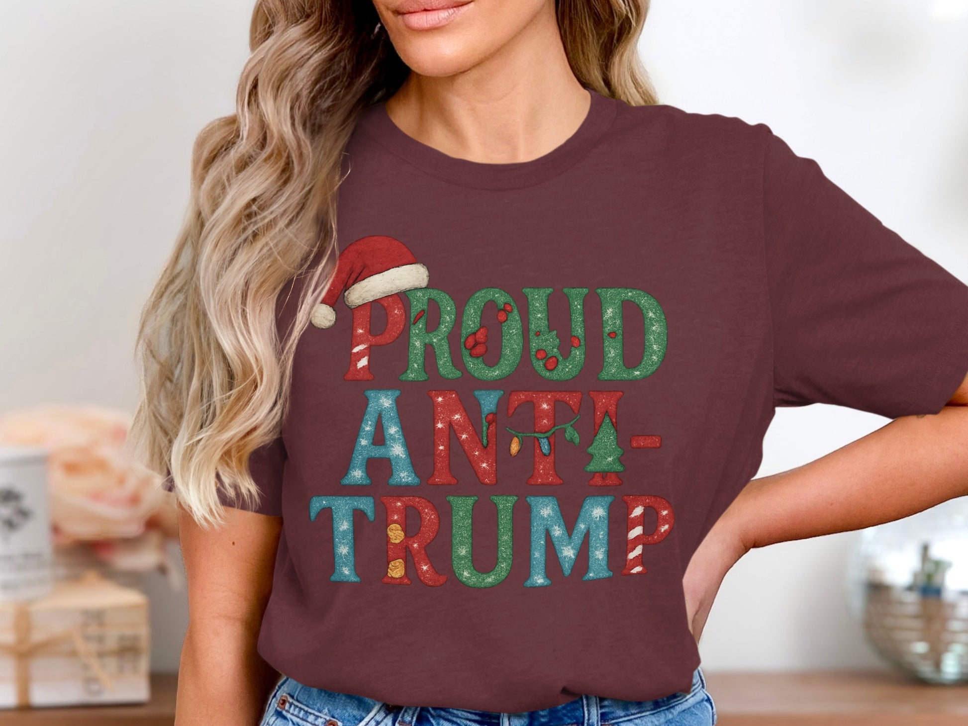 Proud Anti-Trump Santa Hat Graphic Tee