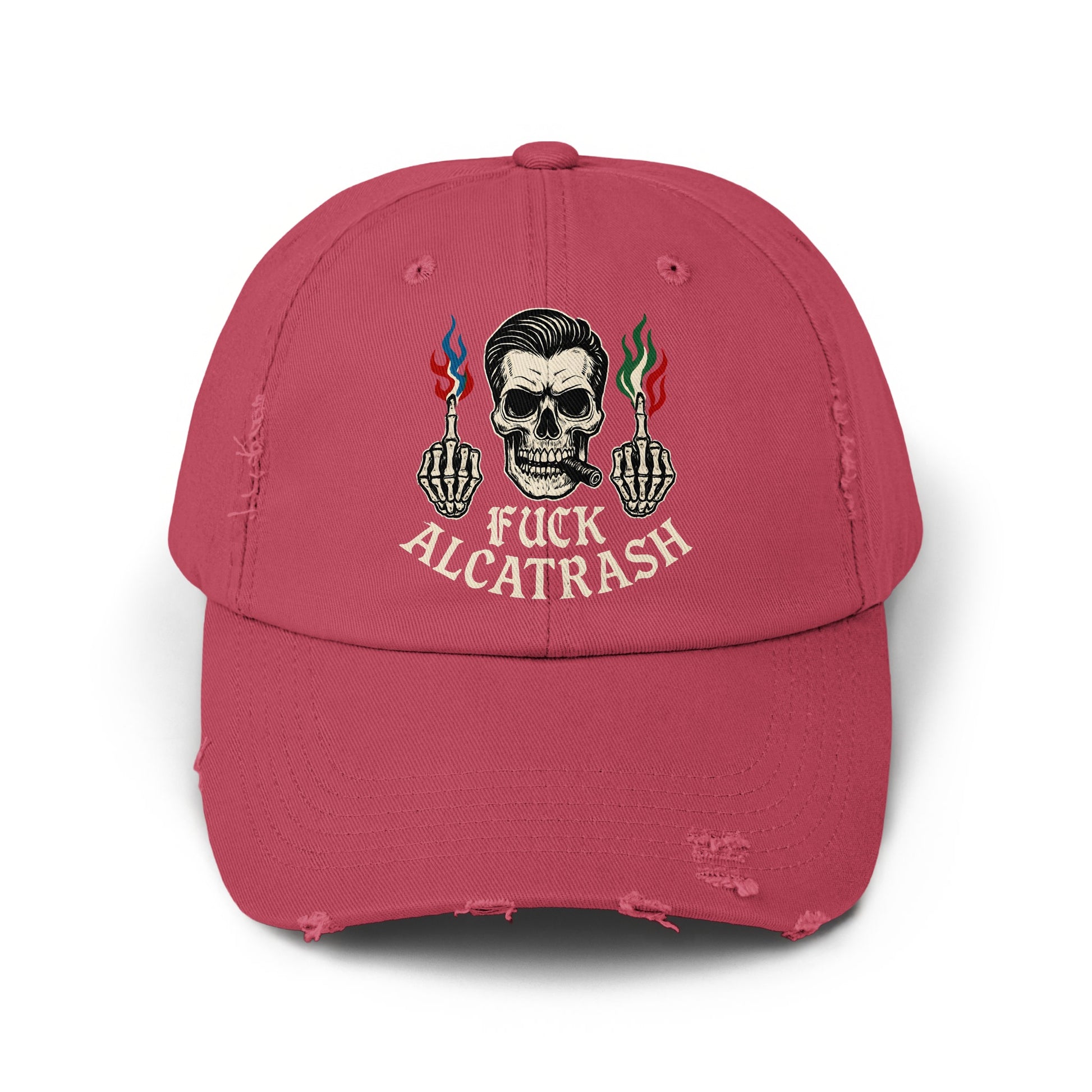 Distinctive Alcatrash Skull Design Red Cap product type