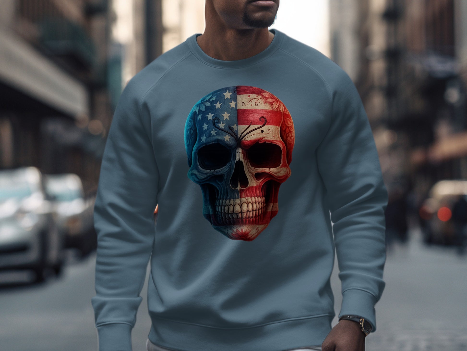 Bold American Flag Skull Print Sweatshirt product
