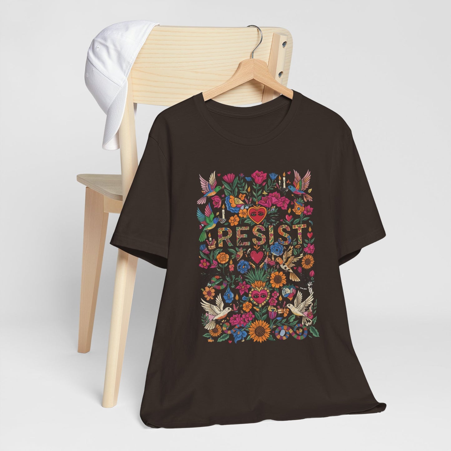 Dark Brown Resist Vibrant Floral Birds Hearts T-shirt product type