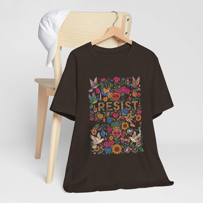 Dark Brown Resist Vibrant Floral Birds Hearts T-shirt product type